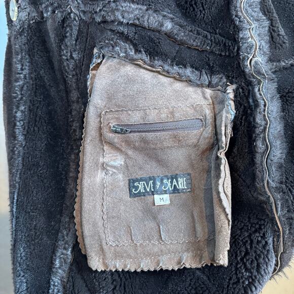 VTG Steve By Searl 90s Brown Suede Hooded Womens Coat with Black Faux Fur Medium - Picture 11 of 11